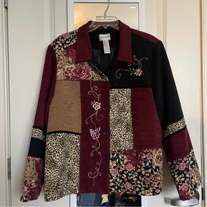 Vintage Patchwork Napa Valley Jacket Coat Maroon Floral Acrylic Rayon Linen S2X